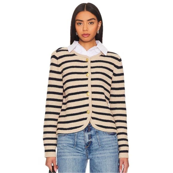 rag & bone Sweaters - Rag & Bone Sweater Nancy Cardigan Wool-Blend in Oatmeal Navy Striped